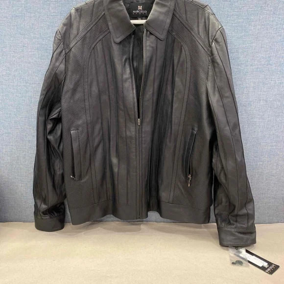 Marcello Sport Mens Black Lambskin Long Sleeve Full Zip Jacket Size XXL - Picture 6 of 14